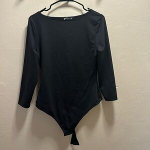 Athleta, Women’s one piece bodysuit, 3/4 sleeves, black, size large, boat neck